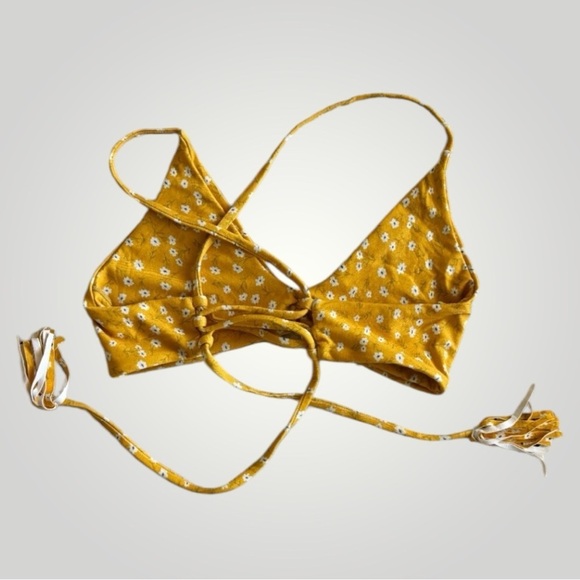 Midori ‘Mia’ Mele Vegan Padded Cup Tie Back Swimsuit Top in Floral Yellow sz Sma - Picture 5 of 7